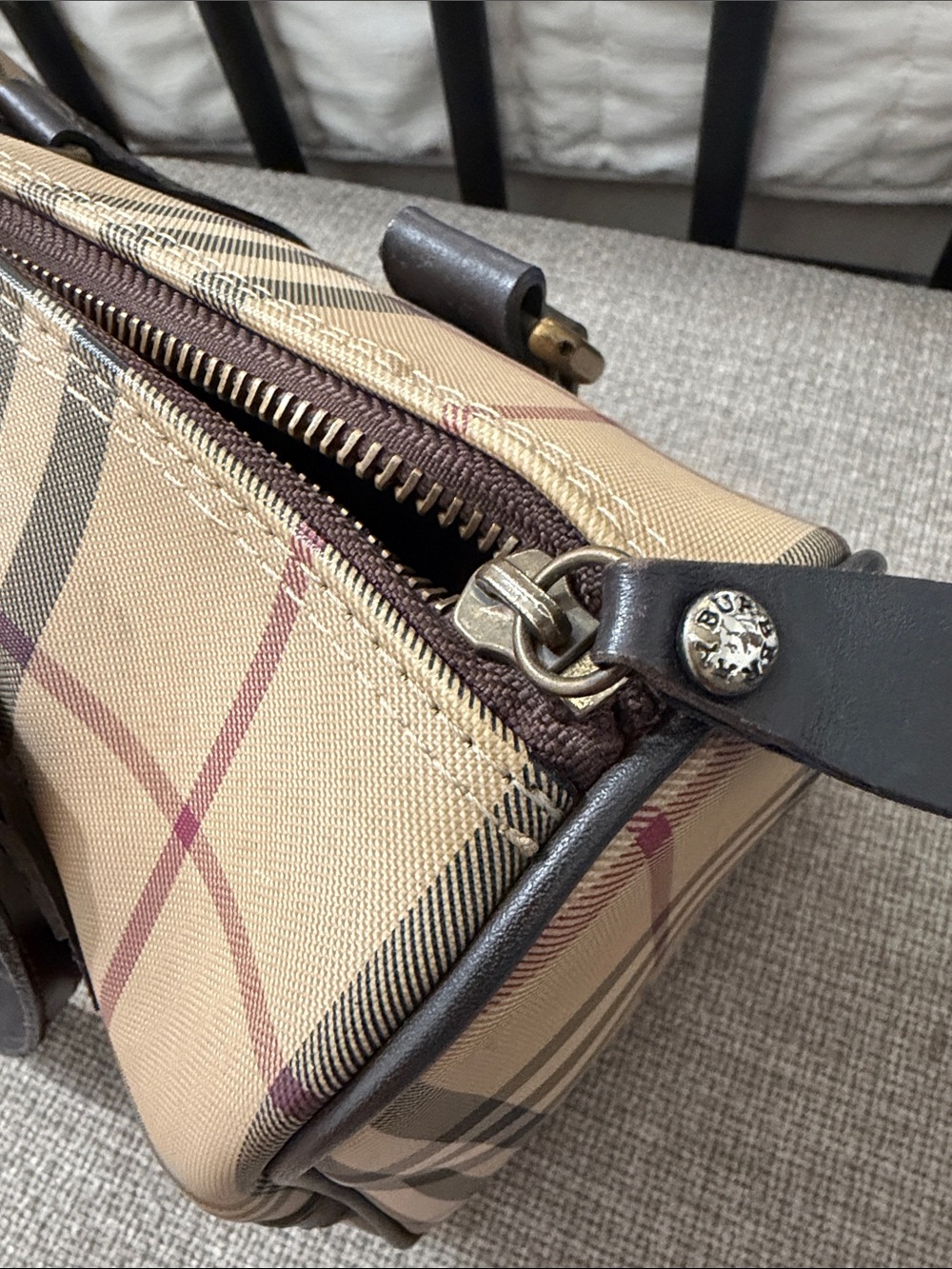 Burberry Tan Plaid Satchel with Dark Brown Trim - Picture 6 of 6